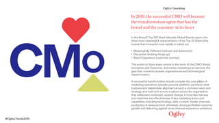 In 2019, the successful CMO will become
the transformation agent that has the
brand and the customer at its heart
In the B...