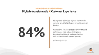Belangrijkste reden voor Digitale transformatie
vanwege gewijzigd gedrag en verwachtingen van
klanten.
Maar, slechts 35% v...