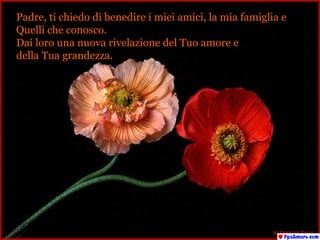 Padre, ti chiedo di benedire i miei amici, la mia famiglia e  Quelli che conosco. Dai loro una nuova rivelazione del Tuo amore e  della Tua grandezza. 