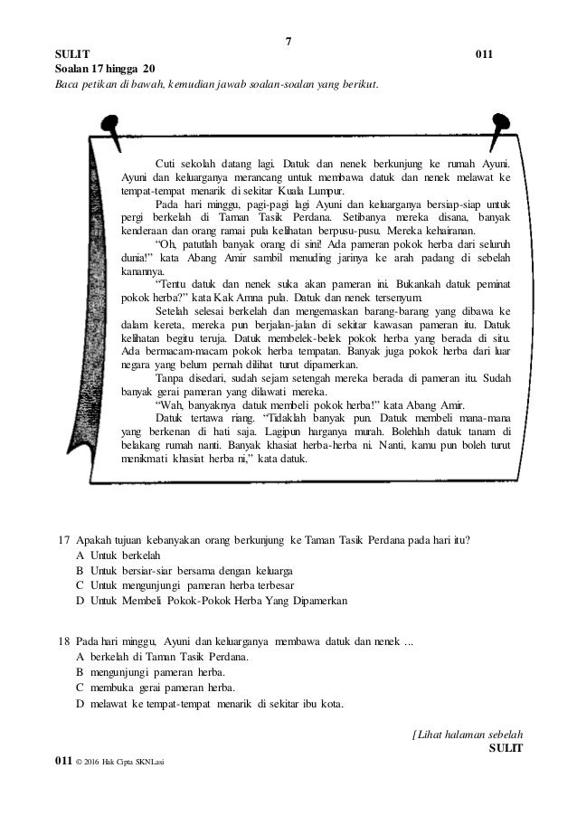 Soalan Bm Pemahaman Tahun5