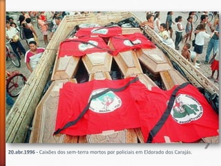20.abr.1996 - Caixões dos sem-terra mortos por policiais em Eldorado dos Carajás.
 