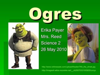 Ogres Erika Payer Mrs. Reed Science 2 26 May 2010 http://www.onlineseats.com/upload/theater/760_the_shrek.jpg http://images4.wikia.nocookie.net/__cb20070331005655/uncyclopedia/images/d/db/Princess_Fiona.jpg 