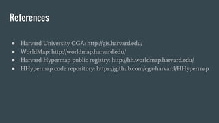 References
● Harvard University CGA: http://gis.harvard.edu/
● WorldMap: http://worldmap.harvard.edu/
● Harvard Hypermap p...