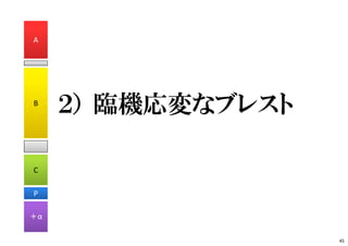 ２） 臨機応変なブレスト
A
B
C
P
＋α
45
 
