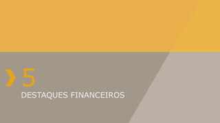 5
DESTAQUES FINANCEIROS
 