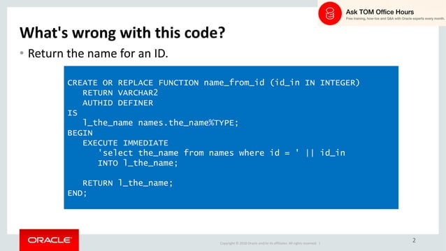 AskTOM Office Hours Dynamic SQL In PL SQL PPT Free Download