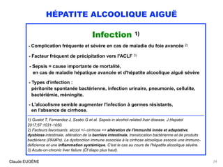HÉPATITE ALCOOLIQUE AIGUË
Infection 1)
 
- Complication fréquente et sévère en cas de maladie du foie avancée 2)
 
- Facte...