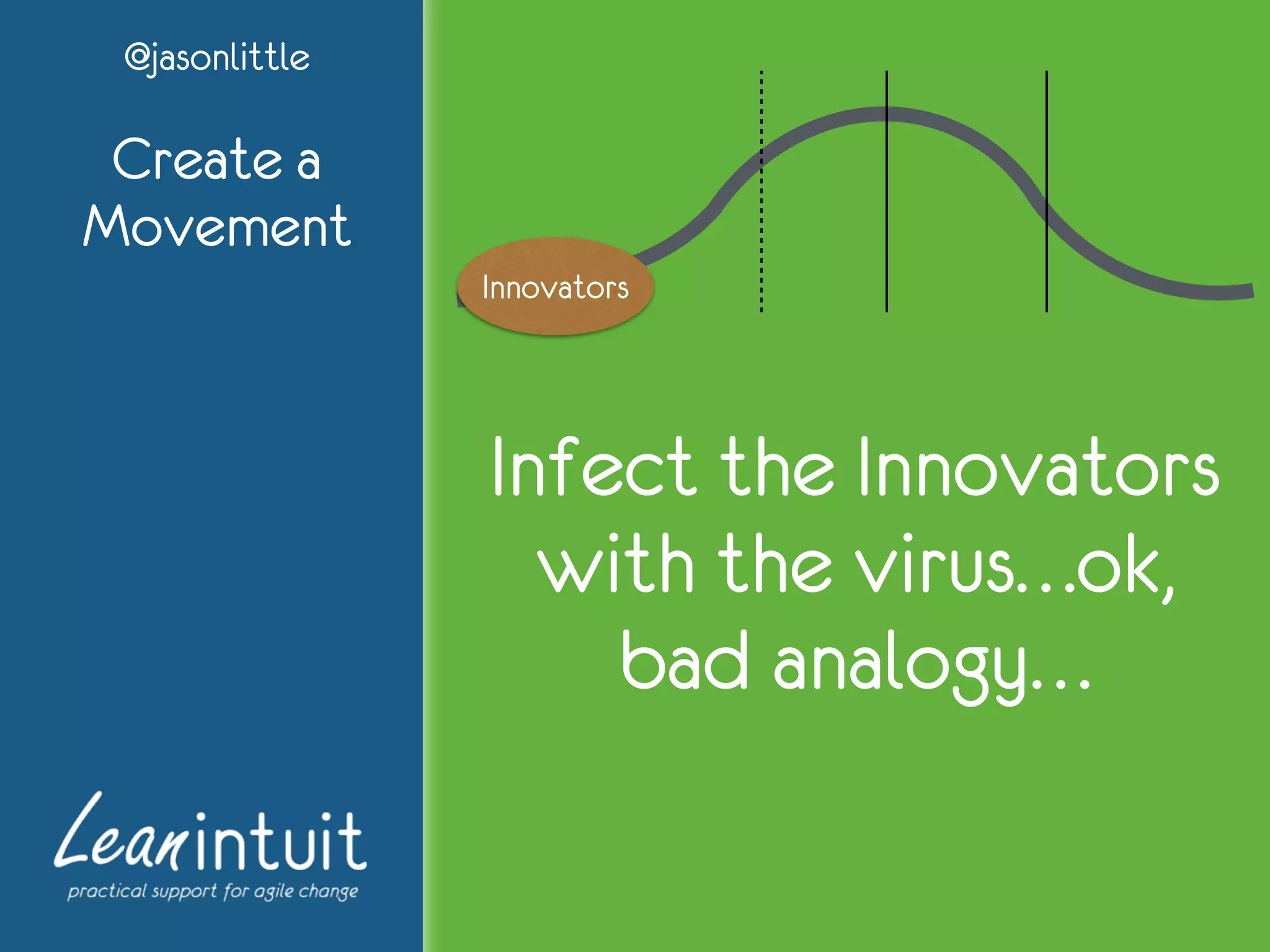 @jasonlittle
Create a
Movement
Innovators
Infect the Innovators
with the virus…ok,
bad analogy…
 