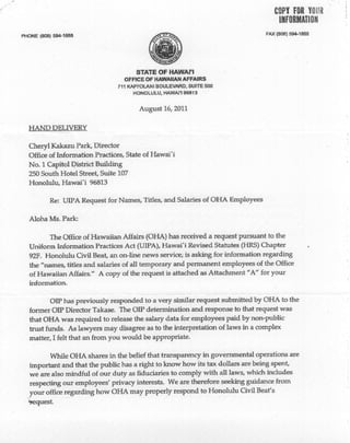 OHA Letter to OIP