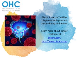 About	1	man	in	7	will	be	
diagnosed	with	prostate	
cancer	during	his	life8me.		
	
Learn	more	about	cancer	
treatment	at		
ohcare.com.	
h;p://www.ohcare.com	
 