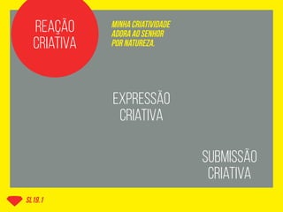 sl19.1
reação
criativa
minha criatividade
adora ao senhor
por natureza.
expressão
criativa
submissão
criativa
 