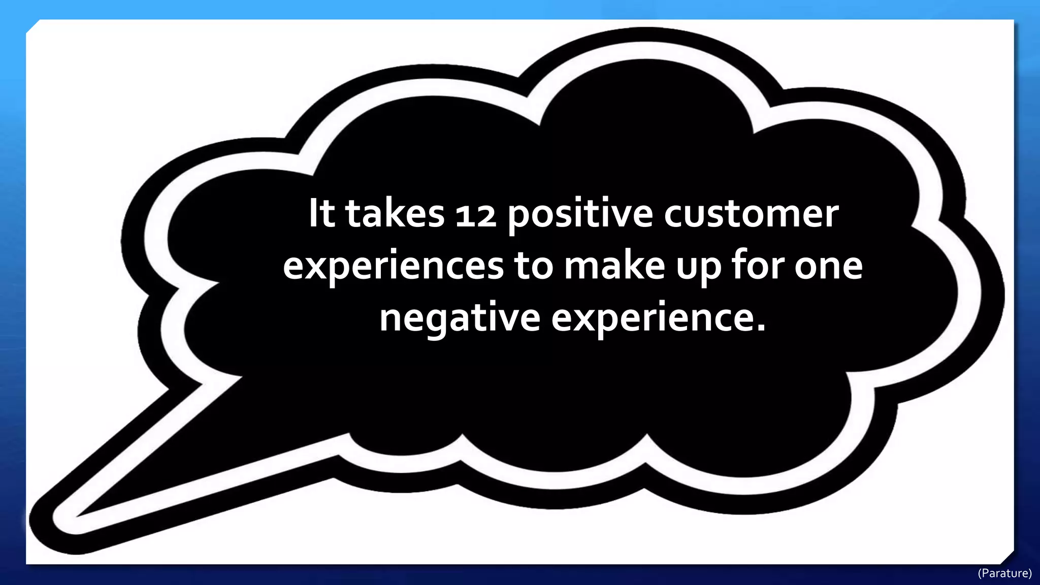 It takes 12 positive customer
experiences to make up for one
negative experience.
(Parature)
 