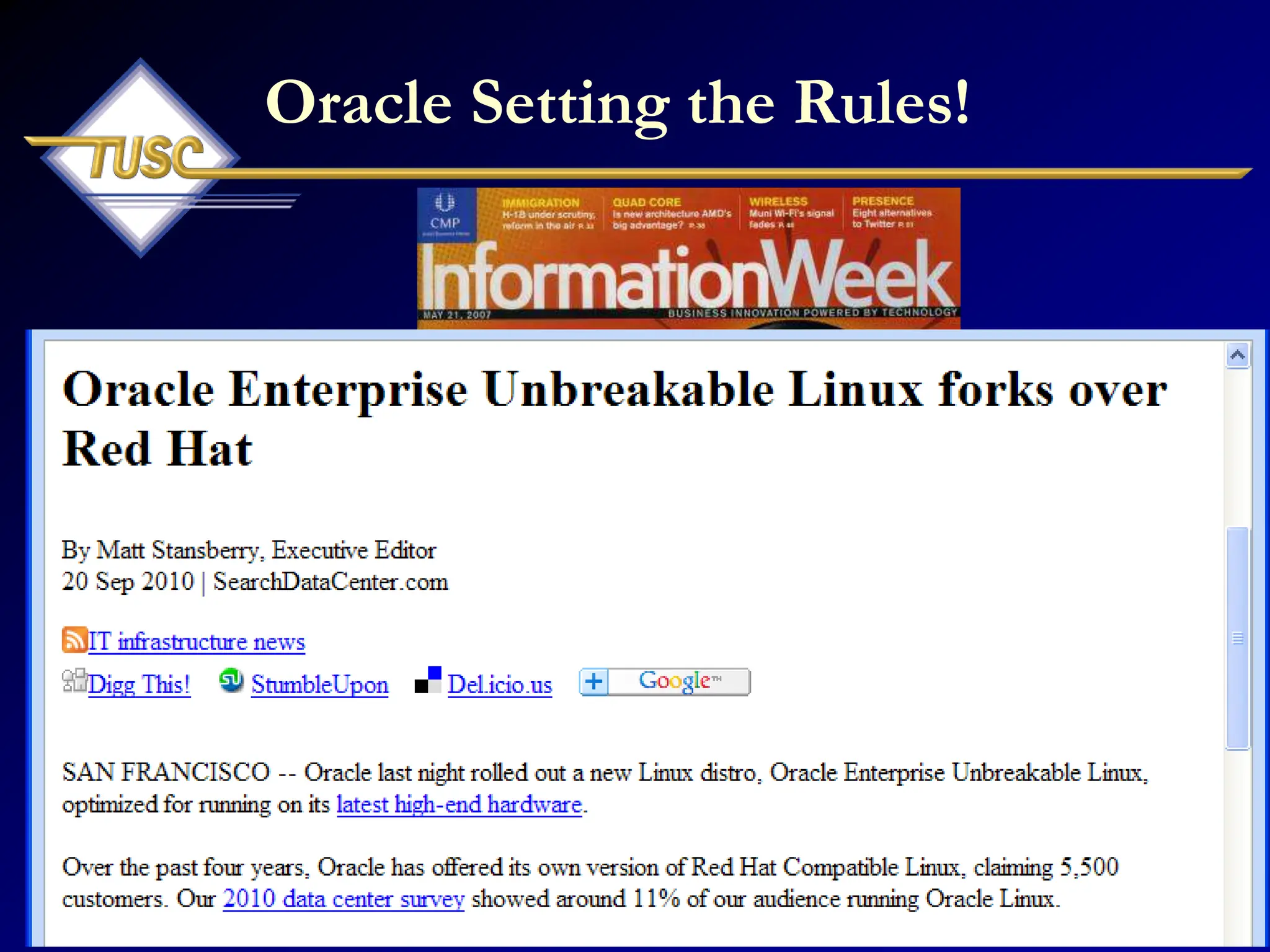 26
Oracle Setting the Rules!
 