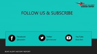 BOAT ALERT HISTORY REPORT
Facebook
@boatalert
Twitter
@hindecoder
YouTube
Boat Alert
FOLLOW US & SUBSCRIBE
 