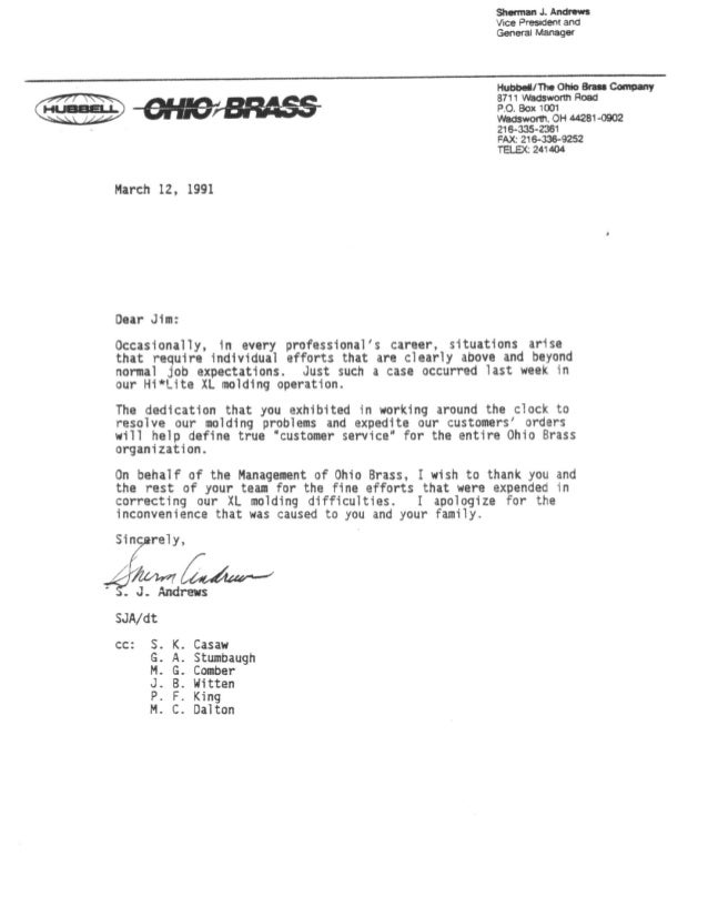 Ohio brass Jim Burns letter of accommodation