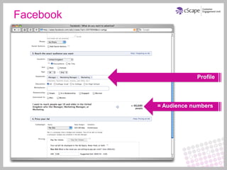 Facebook




                       Profile




           = Audience numbers
 