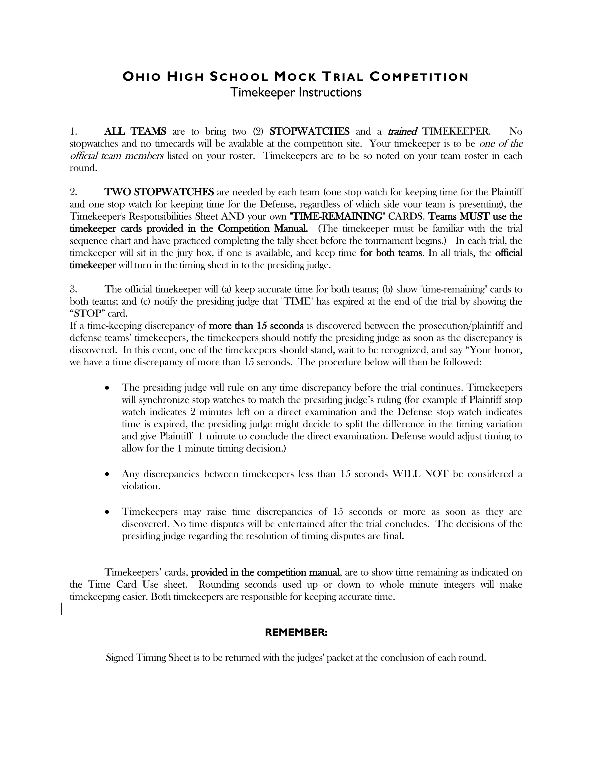 Ohio High School Mock Trial competition Timekeeper Sheets - 2016 | PDF ...