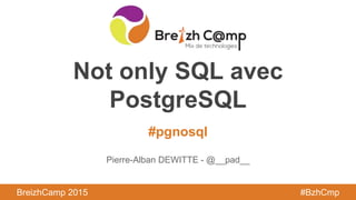 BreizhCamp 2015 #BzhCmp
#pgnosql
Not only SQL avec
PostgreSQL
Pierre-Alban DEWITTE - @__pad__
 