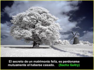   El secreto de un matrimonio feliz, es perdonarse mutuamente el haberse casado.   (Sacha Guitry)   