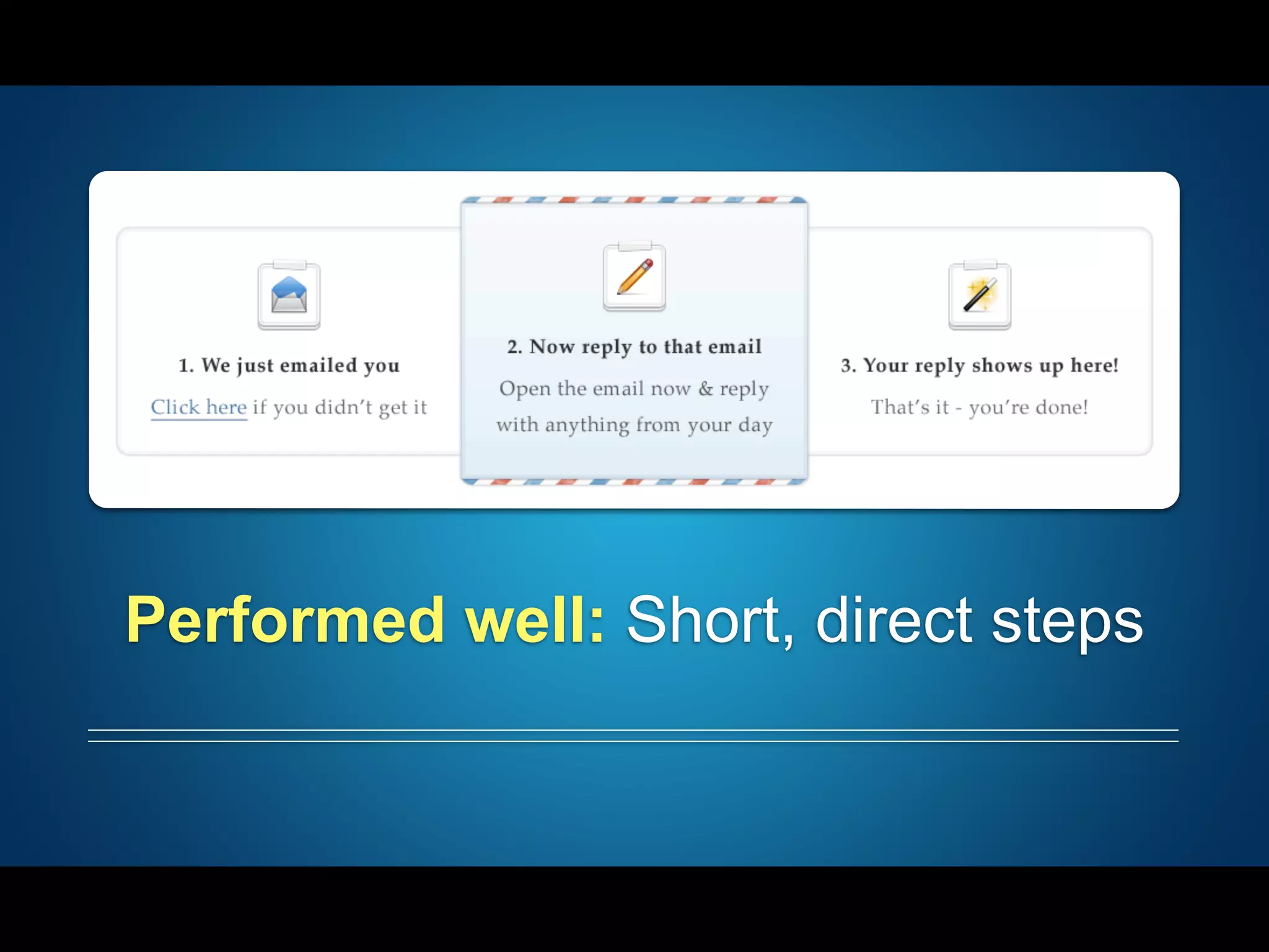 Performed well: Short, direct steps