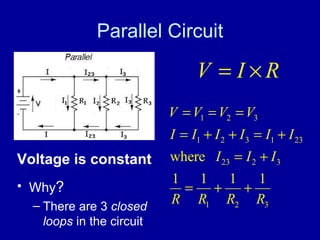 Parallel Circuit Voltage is constant Why ? There are 3  closed   loops  in the circuit 