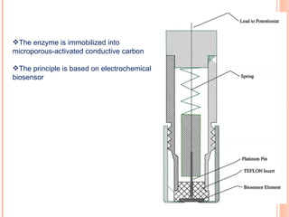 The enzyme is immobilized into microporous-activated conductive carbon The principle is based on electrochemical biosensor 