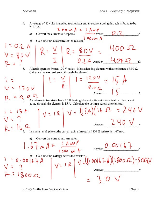 Ohms laws calculations