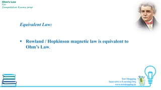 Equivalent Law:
 Rowland / Hopkinson magnetic law is equivalent to
Ohm’s Law.
Ohm’s Law
For
Competitive Exams prep
Test Shopping
Innovative e-Learning Org
www.testshopping.in
 