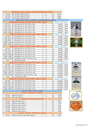 GAL-2217 14" - Reeta Base - Regna LH - SS Luv ` 2,760.00
GAL-2217B 14" - Reeta Base - Regna LH - SB Luv ` 3,028.00
GAL-2217T 14" - Reeta Base - Regna LH - ST Luv ` 3,028.00
F320 / F322 8" - Akira Infant LH - SS - (Trio / SS) Luv - Clear ` 790.00 ` 885.00
F320G / F322G 8" - Akira Infant LH - SG - (Trio / SS) Luv - Clear ` 890.00 ` 986.00
F320T / F322T 8" - Akira Infant LH - ST - (Trio / SS) Luv - Clear ` 890.00 ` 986.00
F320Bz / F322Bz 8" - Akira Infant LH - BZ - (Trio / SS) Luv - Clear ` 933.00 ` 986.00
F320Gd / F322Gd 8" - Akira Infant LH - GD - (Trio / SS) Luv - Clear ` 933.00 ` 986.00
F060 / F065 9" - Akira Nasty LH - SS - (Trio / SS) Luv - Clear ` 831.00 ` 926.00
F060G / F065G 9" - Akira Nasty LH - SG - (Trio / SS) Luv - Clear ` 957.00 ` 1,052.00
F060T / F065T 9" - Akira Nasty LH - ST - (Trio / SS) Luv - Clear ` 957.00 ` 1,052.00
F060Gd / F065Gd 9" - Akira Nasty LH - Gd - (Trio / SS) Luv - Clear ` 998.00 ` 1,093.00
F060Bz / F065Bz 9" - Akira Nasty LH - Bz - (Trio / SS) Luv - Clear ` 998.00 ` 1,093.00
F180 / F185 9" - Akira Regna LH - SS - (Trio / SS) Luv - Clear ` 831.00 ` 926.00
F180G / F185G 9" - Akira Regna LH - SG - (Trio / SS) Luv - Clear ` 957.00 ` 1,052.00
F180T / F185T 9" - Akira Regna LH - ST - (Trio / SS) Luv - Clear ` 957.00 ` 1,052.00
F180Gd / F185Gd 9" - Akira Regna LH - Gd - (Trio / SS) Luv - Clear ` 998.00 ` 1,093.00
F180Bz / F185Bz 9" - Akira Regna LH - Bz - (Trio / SS) Luv - Clear ` 998.00 ` 1,093.00
F180Wd / F185Wd 9" - Akira Regna LH - Wood - (Trio / SS) Luv - Clear ` 1,196.00 ` 1,332.00
F182B 9" - Akira Regna LH - White ` 849.00 ` -
F190 / F195 11" - Akira Regna LH - SS - (Trio / SS) Luv - Clear ` 1,105.00 ` 1,201.00
AKIRA GATE LIGHT - LH MODEL - STAINLESS STEEL - SERIES
AKIRA INFANT - LH MODEL - STAINLESS STEEL - SERIES - 8 INCHS Trio Luv SS Luv
AKIRA NASTY - LH MODEL - STAINLESS STEEL - SERIES - 9 INCHS Trio Luv SS Luv
REETA BASE - REGNA - LH MODEL - STAINLESS STEEL SERIES - 14 INCHS
SS Luv
AKIRA REGNA - LH MODEL - STAINLESS STEEL - SERIES - 11 INCHS Trio Luv SS Luv
AKIRA REGNA - LH MODEL - STAINLESS STEEL - SERIES - 9 INCHS Trio Luv
Suryan Lights - Page 11 of 17
F190 / F195 11" - Akira Regna LH - SS - (Trio / SS) Luv - Clear ` 1,105.00 ` 1,201.00
F190G / F195G 11" - Akira Regna LH - SG - (Trio / SS) Luv - Clear ` 1,225.00 ` 1,320.00
F190T / F195T 11" - Akira Regna LH - ST - (Trio / SS) Luv - Clear ` 1,225.00 ` 1,320.00
F190Gd / F195Gd 11" - Akira Regna LH - Gd - (Trio / SS) Luv - Clear ` 1,261.00 ` 1,356.00
F190Bz / F195Bz 11" - Akira Regna LH - Bz - (Trio / SS) Luv - Clear ` 1,261.00 ` 1,356.00
F190Wd / F195Wd 11" - Akira Regna LH - Wood - (Trio / SS) Luv - Clear ` 1,595.00 ` 1,738.00
F191B 11" - Akira Regna LH - White ` 1,117.00 ` -
F025 / F027 11" - Akira Tilda LH - SS - (Trio / SS) Luv - Clear ` 1,105.00 ` 1,201.00
F025G / F027G 11" - Akira Tilda LH - SG - (Trio / SS) Luv - Clear ` 1,225.00 ` 1,320.00
F025T / F027T 11" - Akira Tilda LH - ST - (Trio / SS) Luv - Clear ` 1,225.00 ` 1,320.00
F025Gd / F027Gd 11" - Akira Tilda LH - Gd - (Trio / SS) Luv - Clear ` 1,261.00 ` 1,356.00
F025Bz / F027Bz 11" - Akira Tilda LH - Bz - (Trio / SS) Luv - Clear ` 1,261.00 ` 1,356.00
CDL-036C Dome Lite - Clear - 11" ` 507.00
CDL-036W Dome Lite - White - 11" ` 507.00
CDL-010C Dome Lite - Mini - Clear - 9" ` 329.00
CDL-010W Dome Lite - Mini - White - 9" ` 329.00
CDL-010Or Dome Lite - Mini - Orange - 9" ` 329.00
CDL-010BL Dome Lite - Mini - Blue - 9" ` 329.00
CDL-010G Dome Lite - Mini - Green - 9" ` 329.00
CDL-010Y Dome Lite - Mini - Yellow - 9" ` 329.00
CDL-011 Back Lite - Dome Lite - Mini - White / Orange - 9" ` 329.00
CEILING - DOME LIGHTS - 11 INCHS
CEILING - MINI - DOME LIGHTS - 9 INCHS
AKIRA TILDA - LH MODEL - STAINLESS STEEL - SERIES - 11 INCHS Trio Luv SS Luv
CEILING - DOME LIGHTS - SERIES
CEILING - BACK LITE - DOME LIGHTS - 9 INCHS
Suryan Lights - Page 11 of 17
 