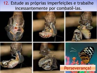 12. Estude as próprias imperfeições e trabalhe
      incessantemente por combatê-las.




                               Perseverança!
 