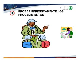 3
PROBAR PERIODICAMENTE LOS
PROCEDIMIENTOS
 