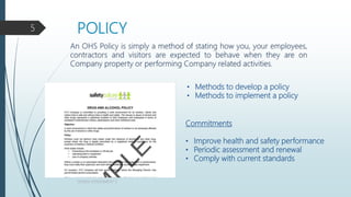 POLICY
QHSEM ASSIGNMENT 3
5
• Methods to develop a policy
• Methods to implement a policy
Commitments
• Improve health and safety performance
• Periodic assessment and renewal
• Comply with current standards
 