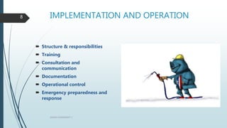 IMPLEMENTATION AND OPERATION
 Structure & responsibilities
 Training
 Consultation and
communication
 Documentation
 Operational control
 Emergency preparedness and
response
QHSEM ASSIGNMENT 3
8
 