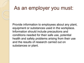 Ohs roles and responsibilities of employees