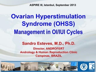 Ovarian Hyperstimulation
Syndrome (OHSS)
Management in OI/IUI Cycles
Sandro Esteves, M.D., Ph.D.
Director, ANDROFERT
Andrology & Human Reproduction Clinic
Campinas, BRAZIL
ASPIRE III, Istanbul, September 2013
 