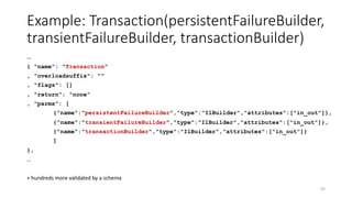 Example: Transaction(persistentFailureBuilder,
transientFailureBuilder, transactionBuilder)
…
{ "name": "Transaction”
, "o...