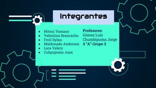 Profesores:
Gómez Luis
Chumbipuma Jorge
4 “A” Grupo 3
● Mitsui Yamano
● Valentina Brancacho
● Feril Dylan
● Maldonado Ande...