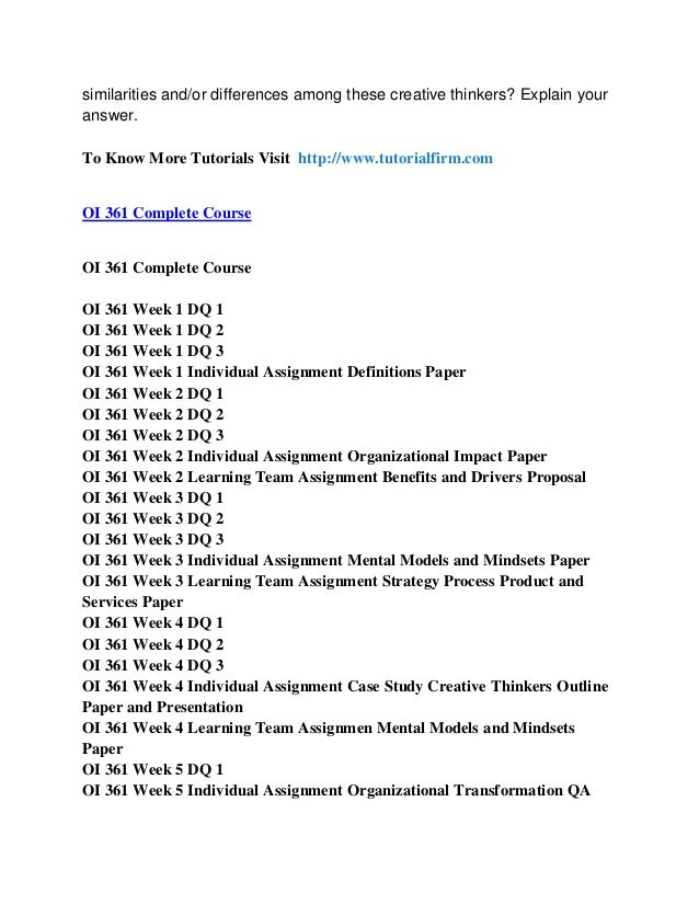 oi 361 creative thinker Tutorialrank is a online tutorial store we provide oi 361 week 4 individual assignment case study creative thinkers uop course. oi 361 creative thinker Tutorialrank is a online tutorial store we provide oi 361 week 4 individual assignment case study creative thinkers uop course.