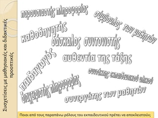 Συσχετίσειςμεμαθησιακέςκαιδιδακτικές
προοπτικές
Ποιοι από τους παραπάνω ρόλους του εκπαιδευτικού πρέπει να αποκλειστούν;
 