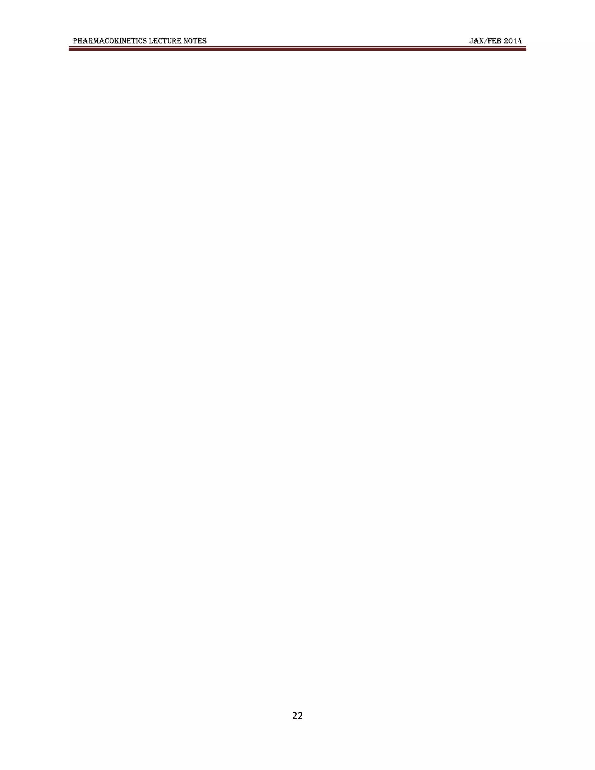 PHARMACOKINETICS LECTURE NOTES JAN/FEB 2014
22
 