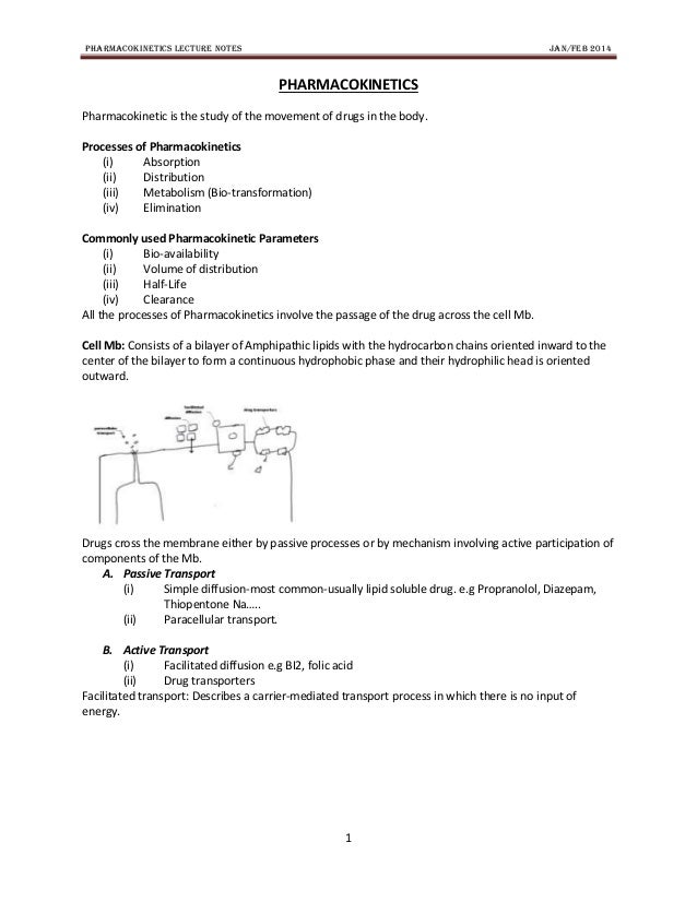 Pharmacokinetics Lecture Notes Pharmacology