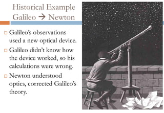 Historical ExampleGalileo  Newton <br />Galileo’s observations used a new optical device.<br />Galileo didn’t know how th...