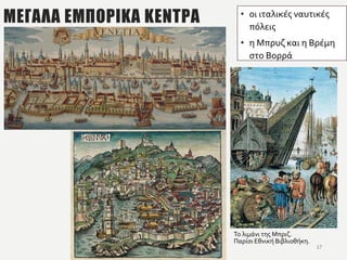 ΦΑΤΣΗ ΑΘΑΝΑΣΙΑ ΦΙΛΟΛΟΓΟΣ 17
ΜΕΓΑΛΑ ΕΜΠΟΡΙΚΑ ΚΕΝΤΡΑ • οι ιταλικές ναυτικές
πόλεις
• η Μπρυζ και η Βρέμη
στο Βορρά
Το λιμάνι της Μπριζ.
Παρίσι Εθνική Βιβλιοθήκη.
 