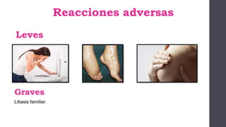Reacciones adversas
Leves
Graves
Litiasis familiar.
 