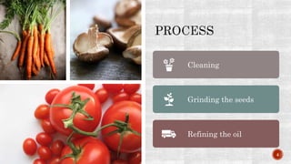 4
Cleaning
Grinding the seeds
Refining the oil
 