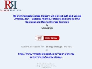 Oil and Chemicals Storage Industry Outlook in South and Central
America, 2014 – Capacity Analysis, Forecasts and Details of All
Operating and Planned Storage Terminals
by
GlobalData
Explore all reports for “ Energy-Storage ” market
@
http://www.rnrmarketresearch.com/reports/energy-
power/energy/energy-storage .
© RnRMarketResearch.com ;
sales@rnrmarketresearch.com ;
+1 888 391 5441
 