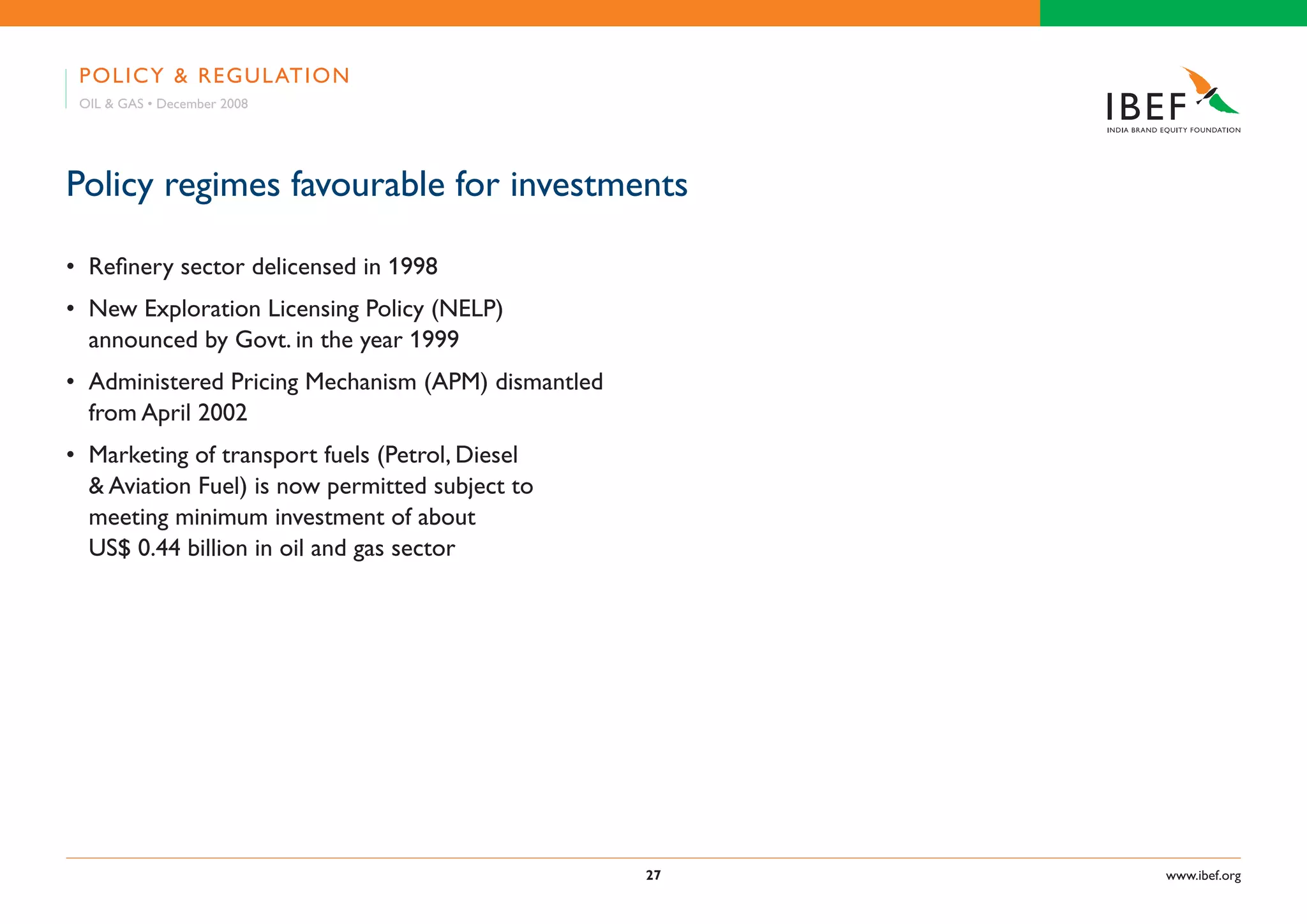 Indian Oil & Gas Industry Presentation 010709