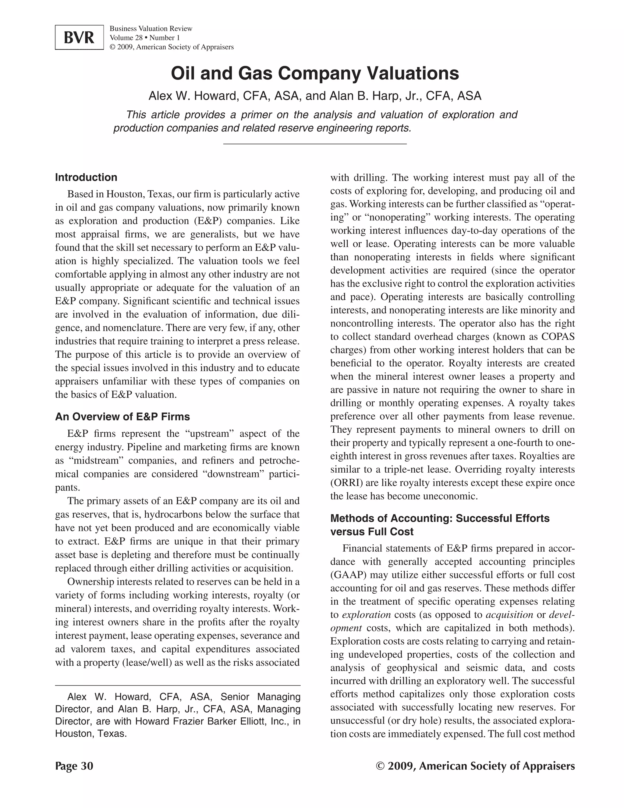 Oil And Gas Company Valuations Business Valuation Review PDF