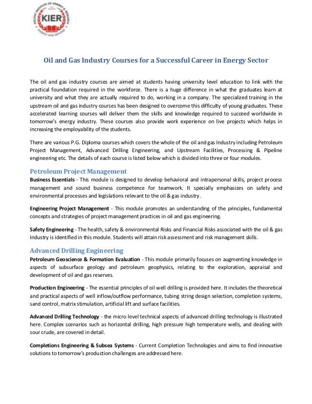 Oil and gas industry courses for a successful career in energy sector