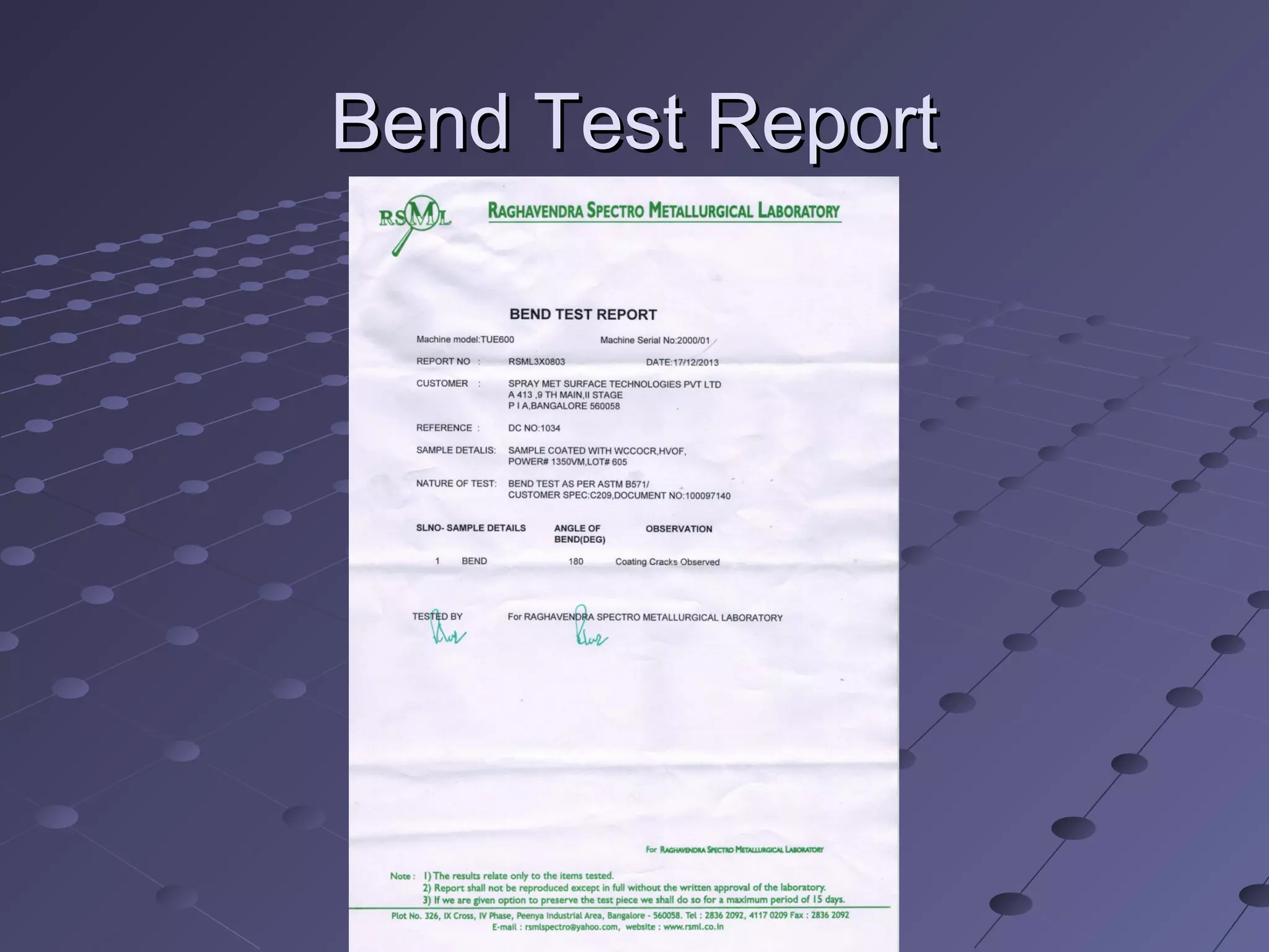 Bend Test ReportBend Test Report
 